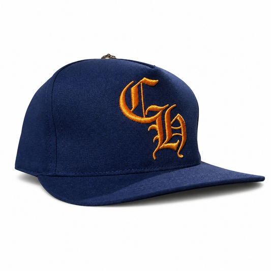 Chrome Hearts Blue Baseball Cap with Gold Letter Embroidery — 99% New
