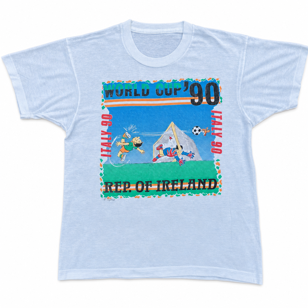Vintage 1990 Italy World Cup Ireland vs England illustrated graphic T-shirt selected by H.K.Studio front view