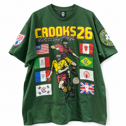 [Rare Item] CROOKS & CASTLES 26SS World Cup Parody - Masked Man Embroidered & Puff Print Green Tee (Size M)