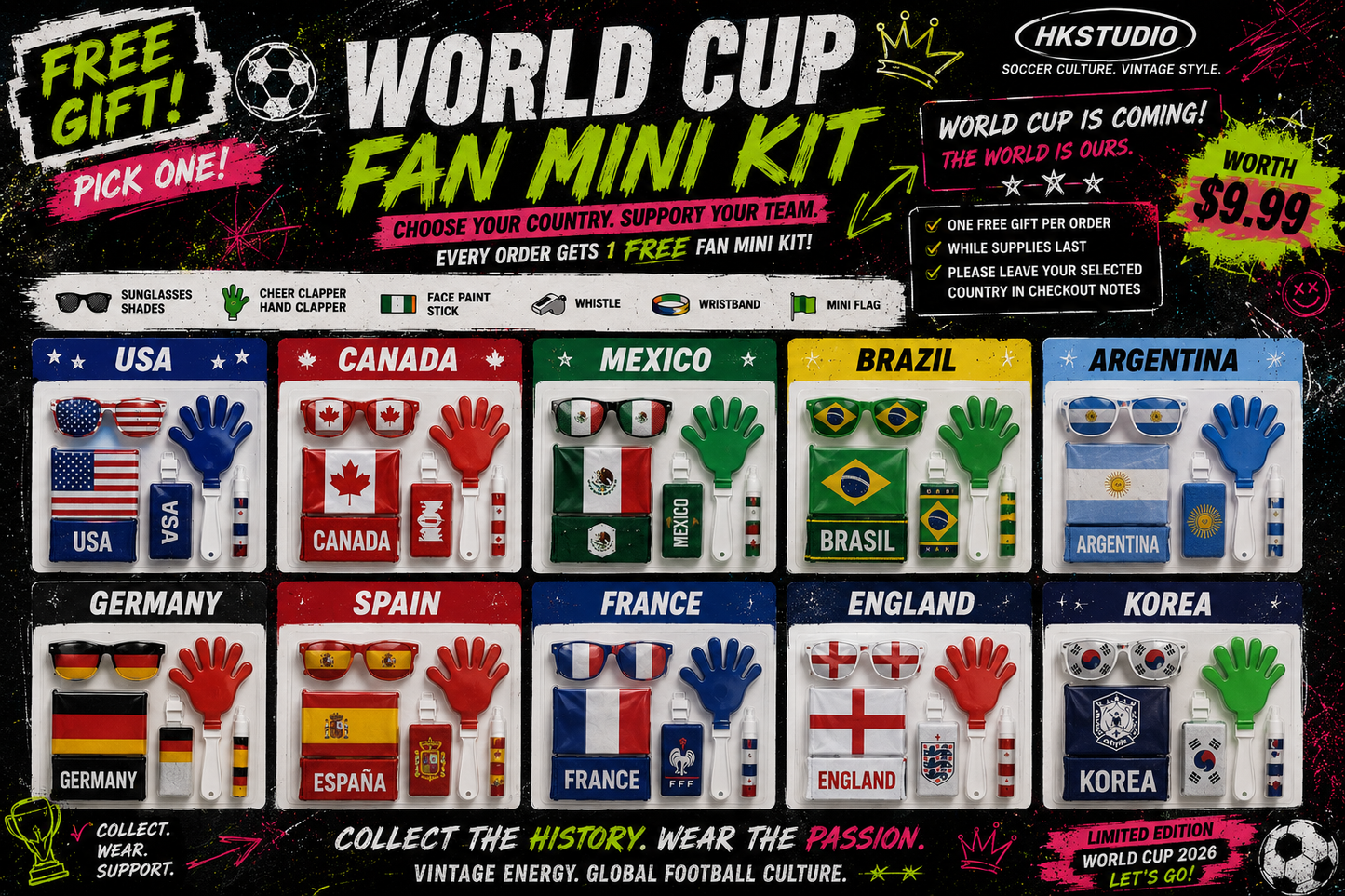H.K.Studio free World Cup fan mini kit accessories pick your country