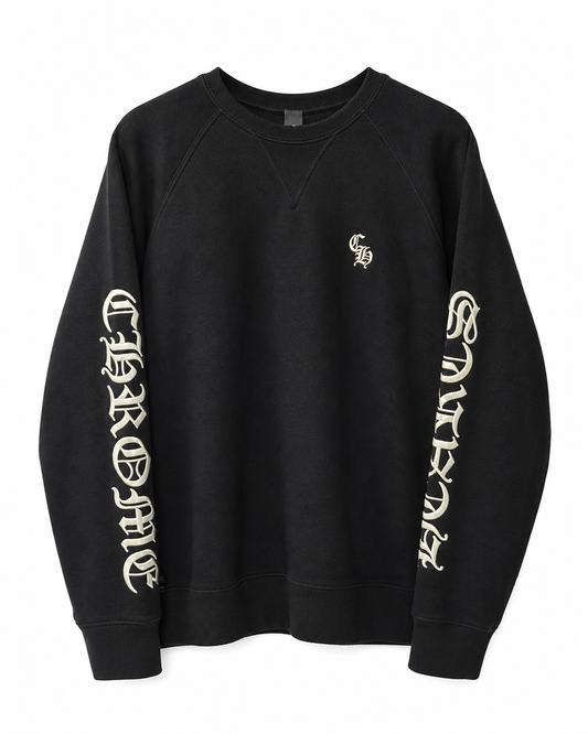 Chrome Hearts 1 of 1 Sanskrit Embroidered Cross Leather Patch Scroll Silver Hoodie