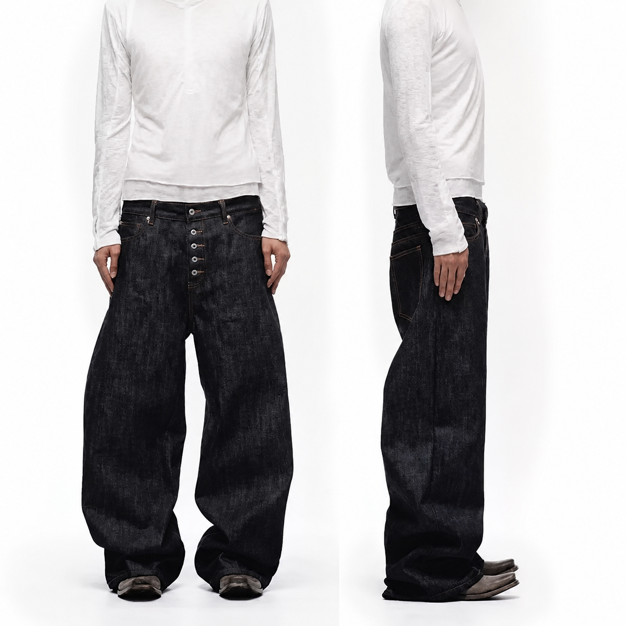 Felix Regem baggy wide-leg jeans waistband detail