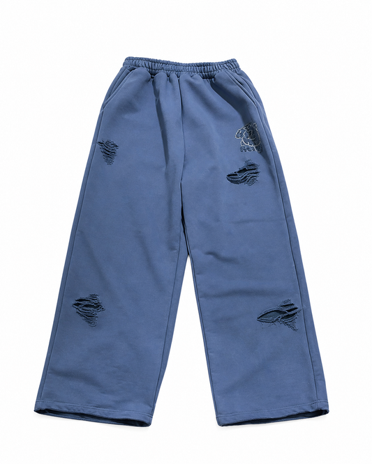 Felix Regem washed distressed badge print loose sweatpants front view