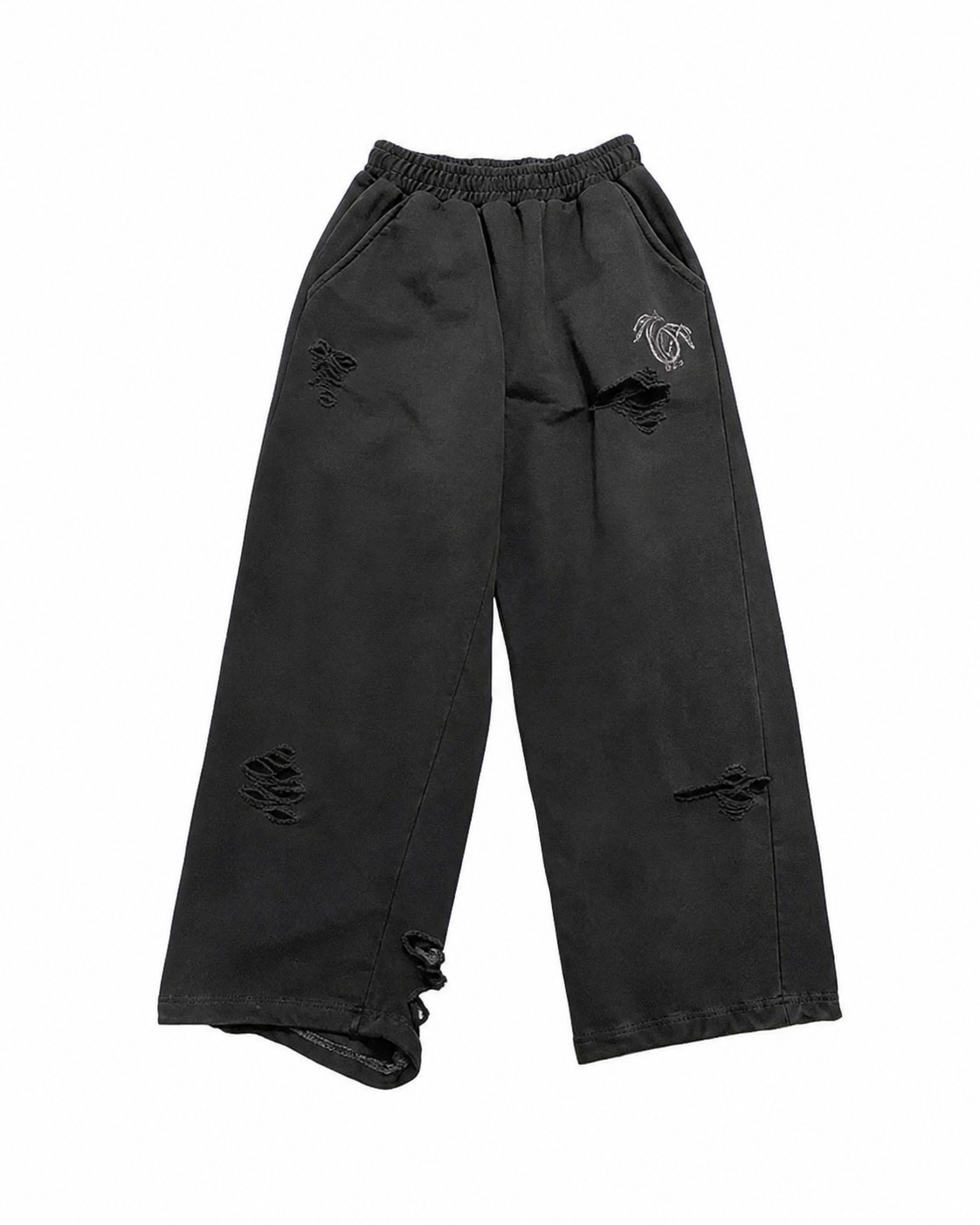 Felix Regem washed sweatpants fabric texture and distressing close-up