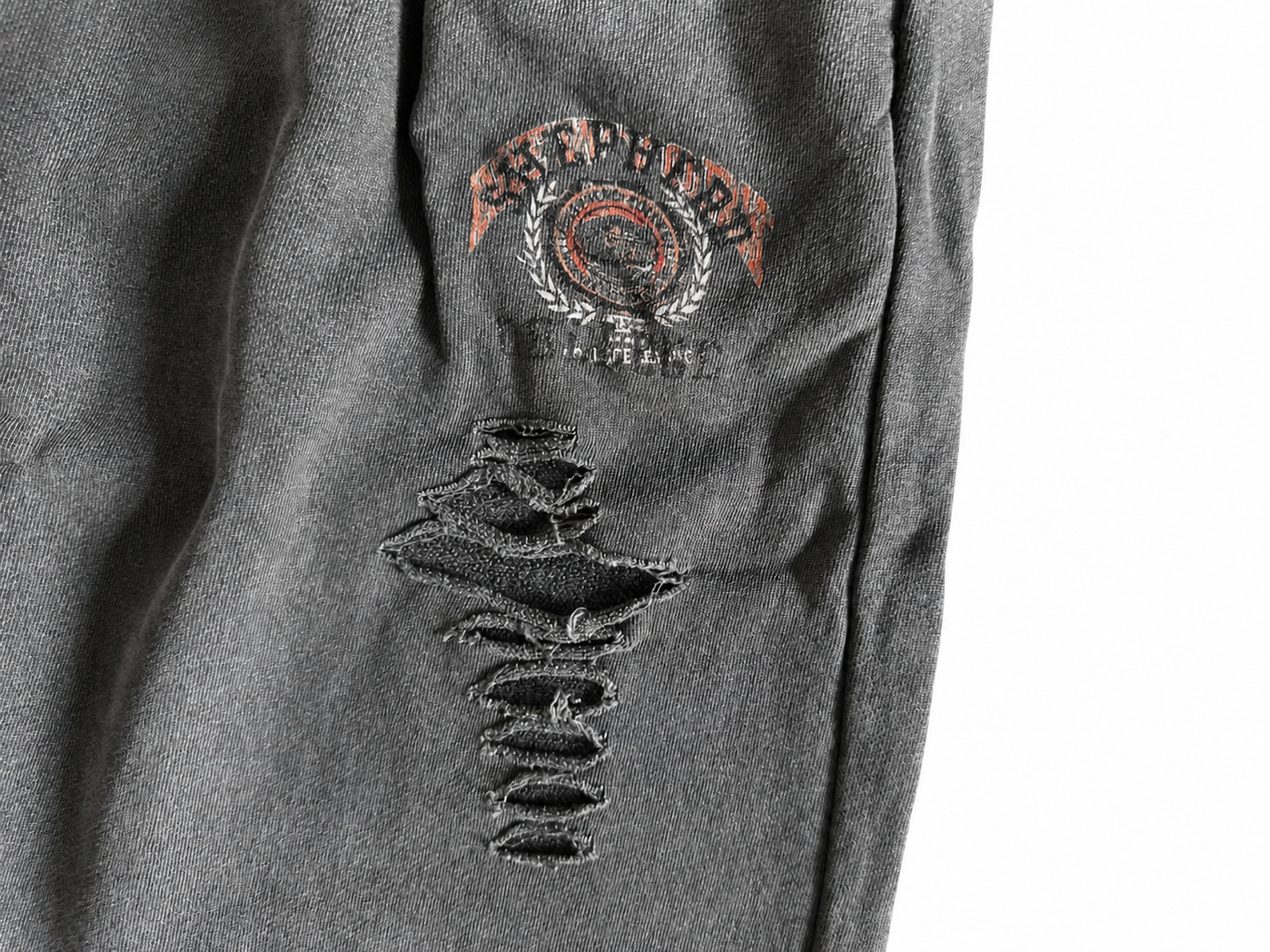 Felix Regem badge print embroidery close-up on sweatpants