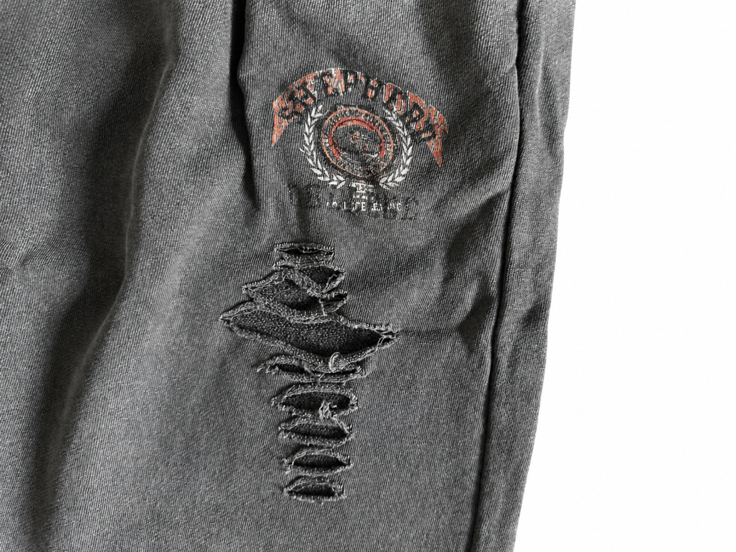 Felix Regem badge print embroidery close-up on sweatpants